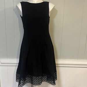 Donna Ricco Black Midi Dress with Lace Hem